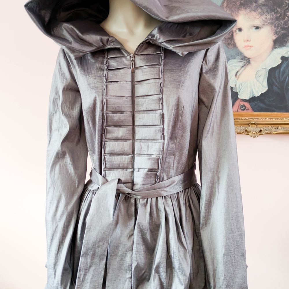 Silver Hooded Coat with Belt - Picture 3 of 14